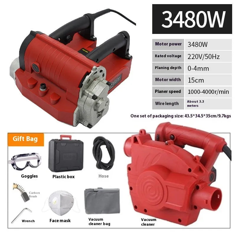 Wall planing machine 3480W with 82mm planing width and 5mm planing depth in plastic box