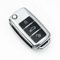 VW Model A folding key case in TPU material shown in blue, pink, red, and silver colours.