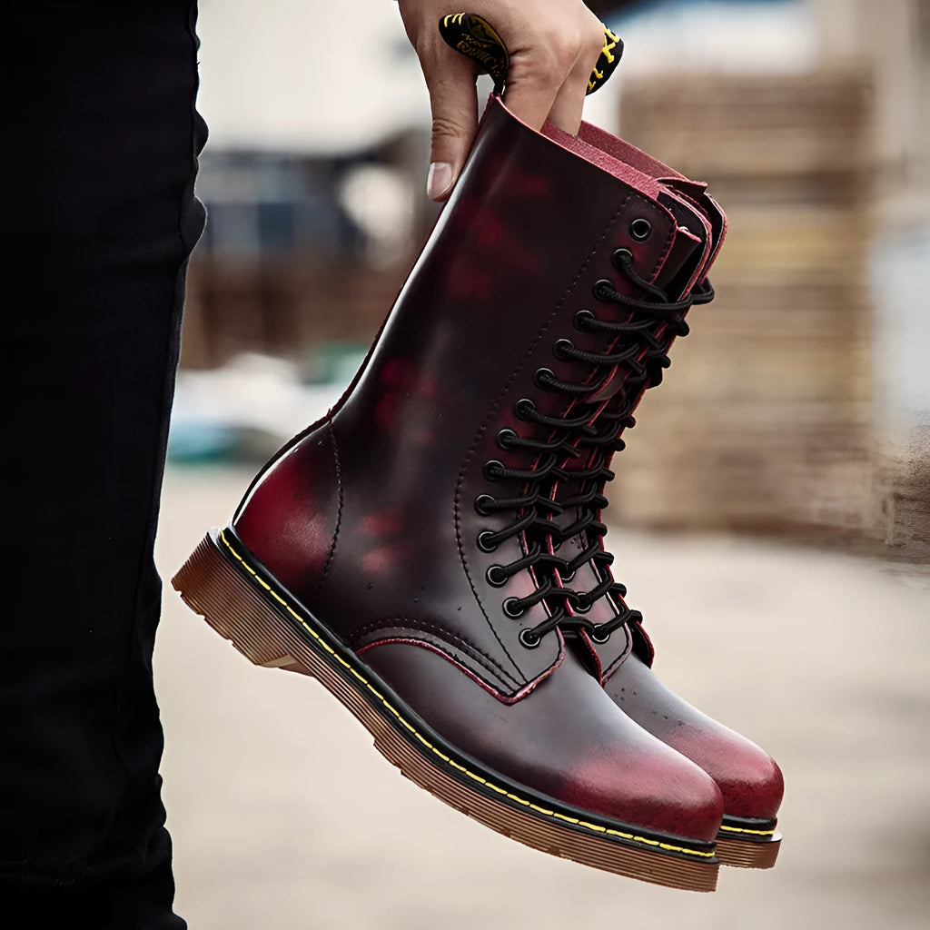 Men's black leather lace-up casual shoes with round toe and flat heel.