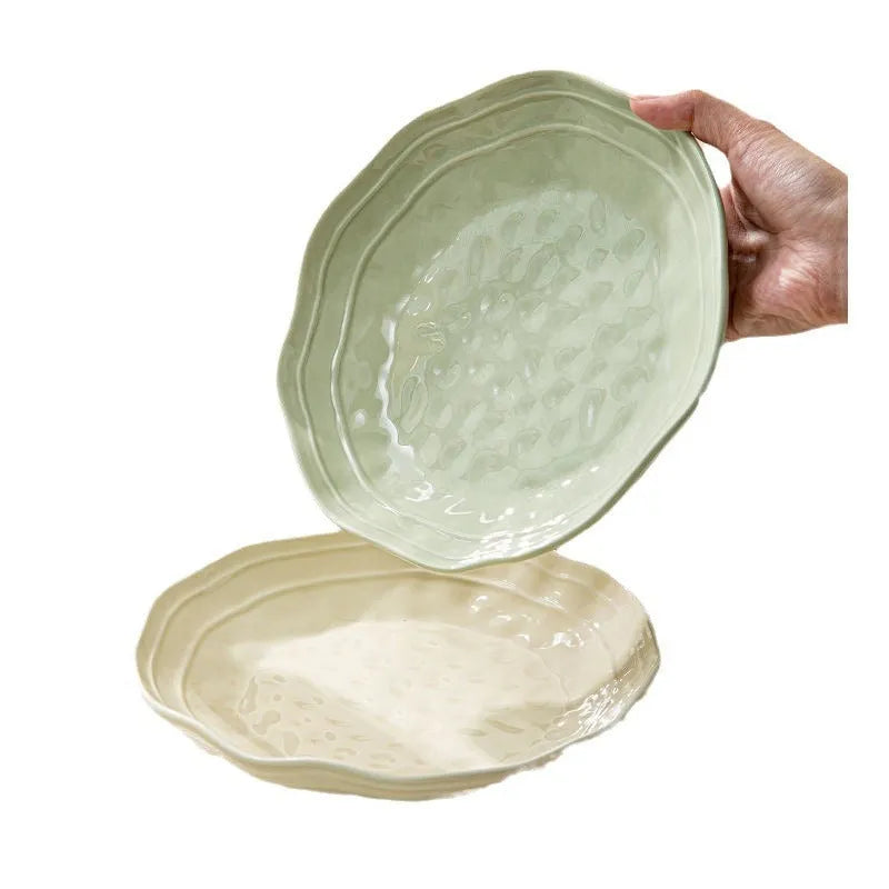 7 piece solid colour ceramic dinnerware set in modern Japanese style with microwave-safe construction