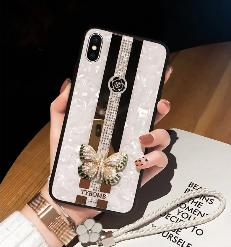 Decorative butterfly mirror iPhone case in acrylic for iPhone models with pearl, purple, rose colour options