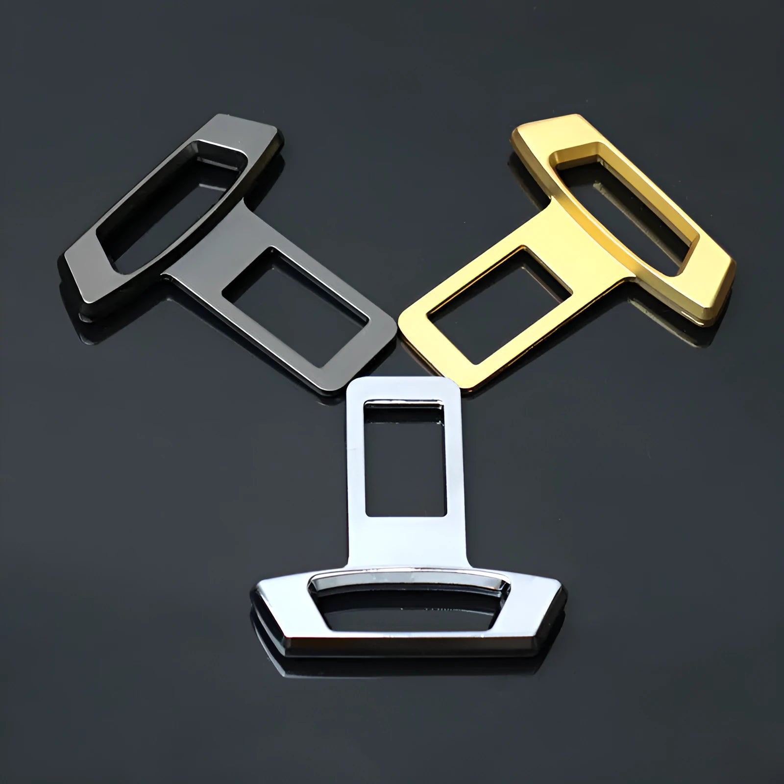 Car interior silencer insert showing three colour options: matte black, gold, and silver