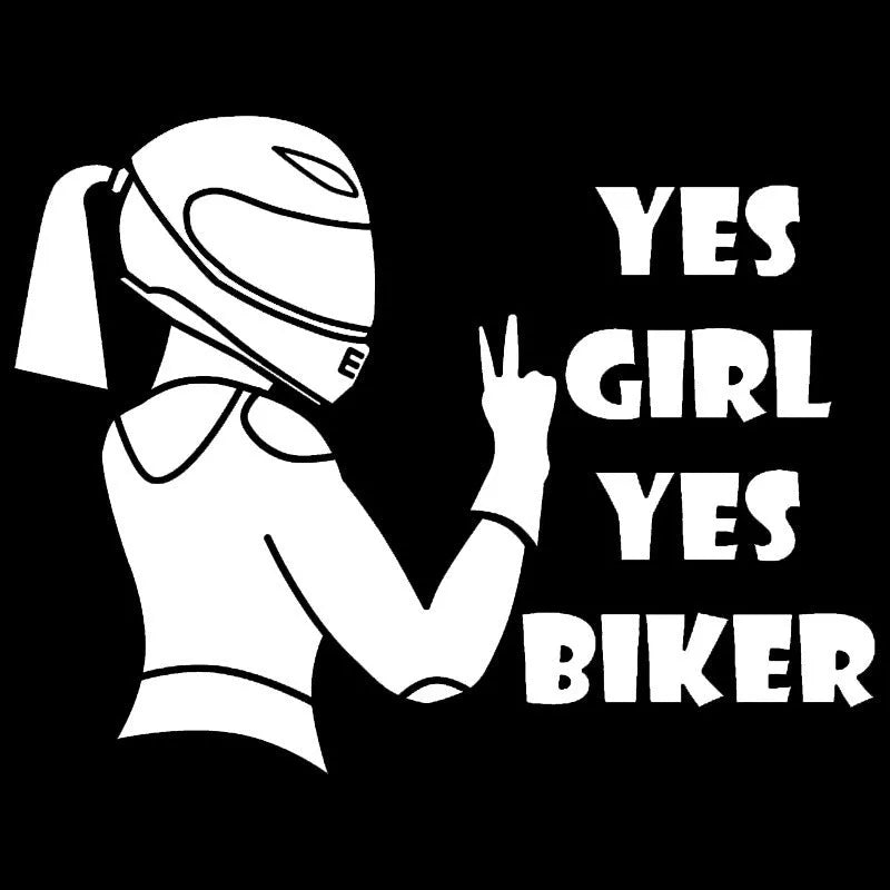 Cool Girl Rider motorcycle character waterproof sticker, 16cm by 15cm, on a car surface.