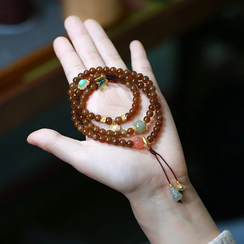Brown jade Hetian jade women's bracelet with silver plated accessories and 6mm beads