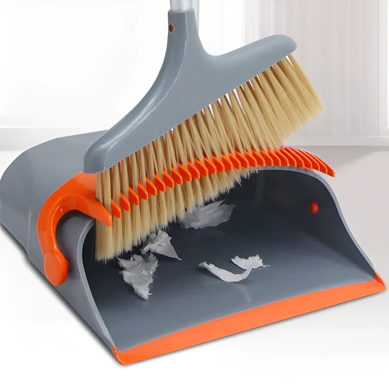 Upgrade colour foldable broom dustpan combination set with bucket and double pole cleaning tools on kitchen floor