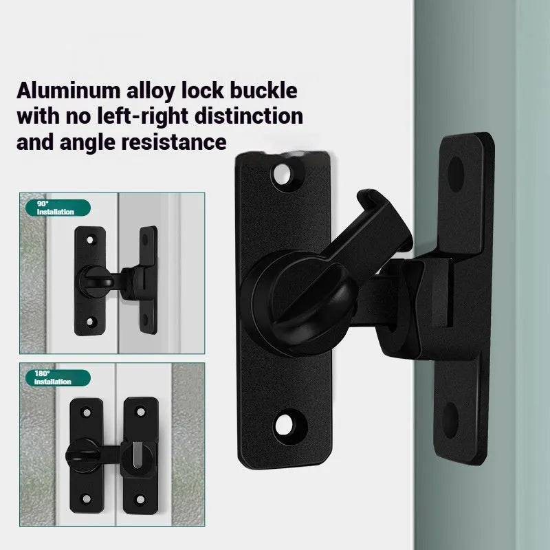 Aluminium alloy punch-free door latch showing black, silver, grey and gold colour options