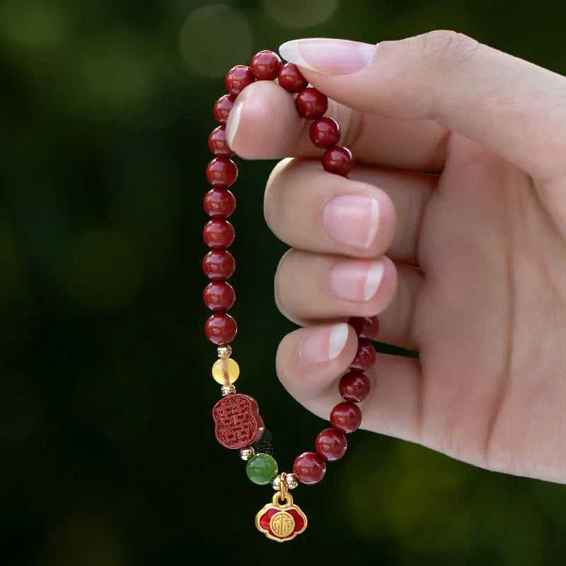 Emperor Sandstone bracelet with fu character charm in 6mm or 8mm bead sizes