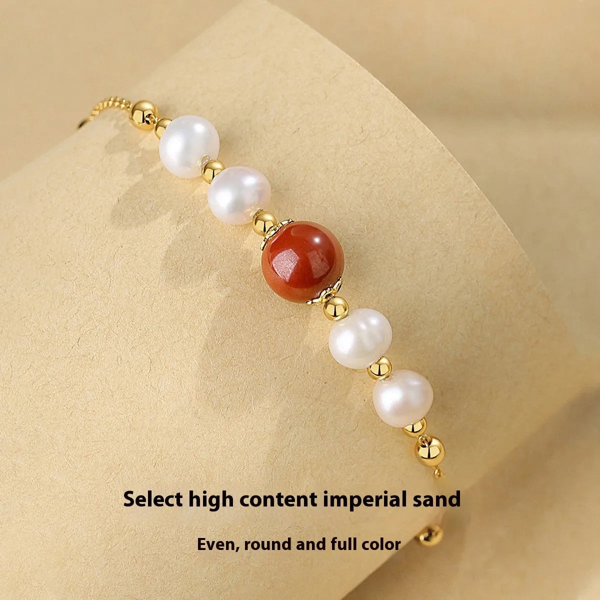 Yellow 925 silver bracelet with red bean pearl cinnabar design for women