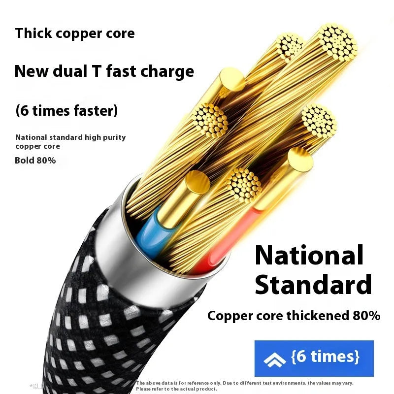 Magnetic woven data cable in black coiled beside a smartphone, showing Lightning and Type-C ends