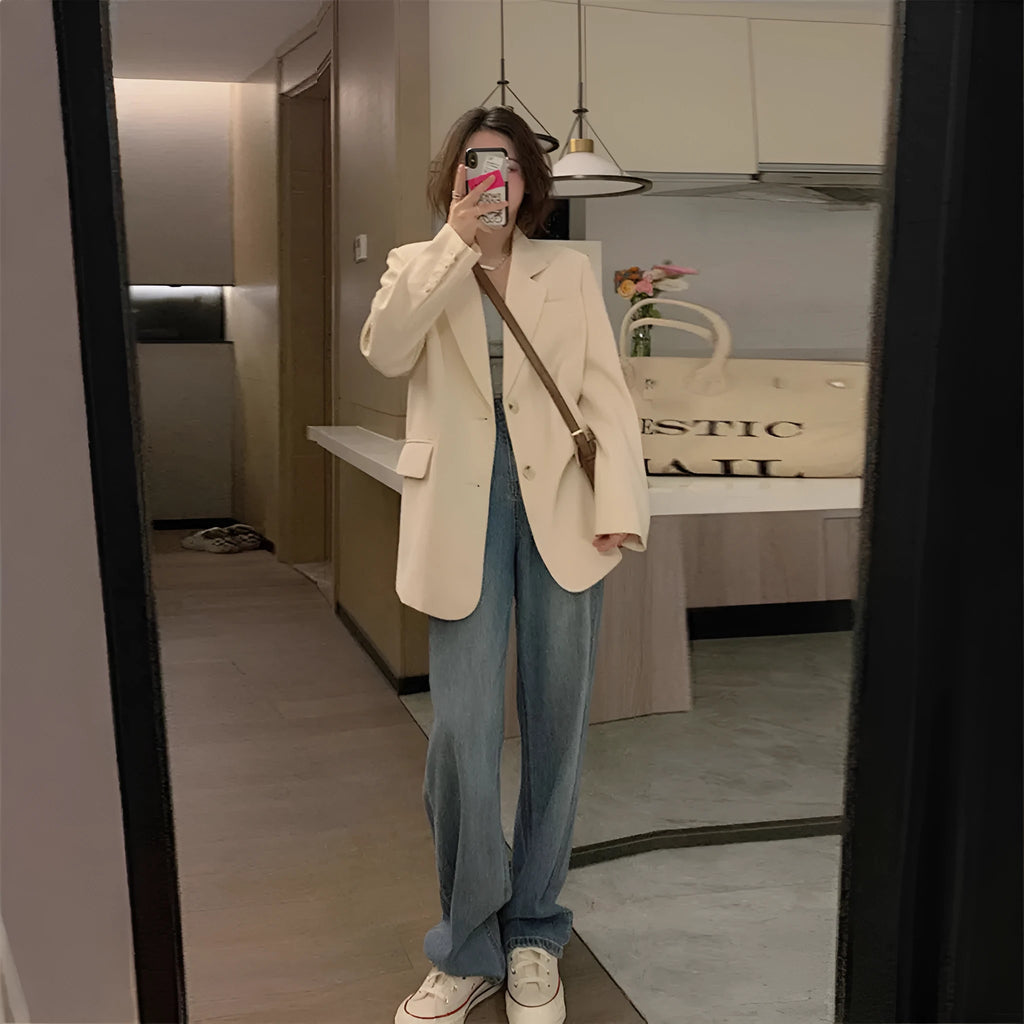 Korean-style solid colour street suit jacket with long sleeves and pocket detail