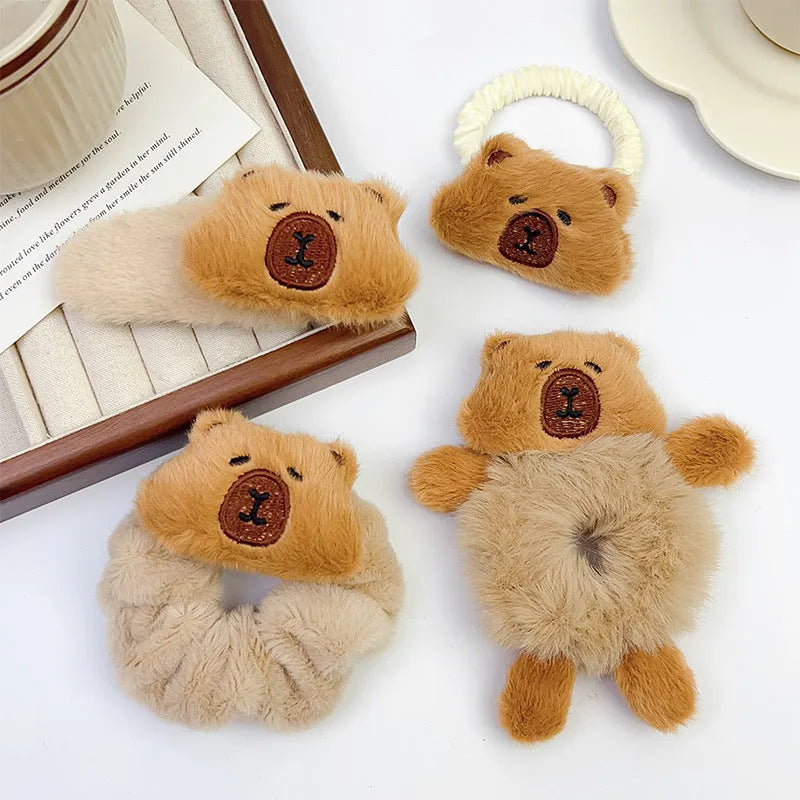 Children's cartoon plush large intestine headdress barrettes for girls with rubber band and BB clip