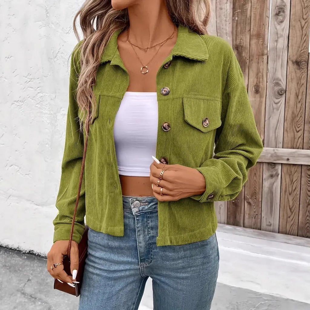 Women's artistic retro long sleeve shirt coat jacket in polyester fabric with loose fit design