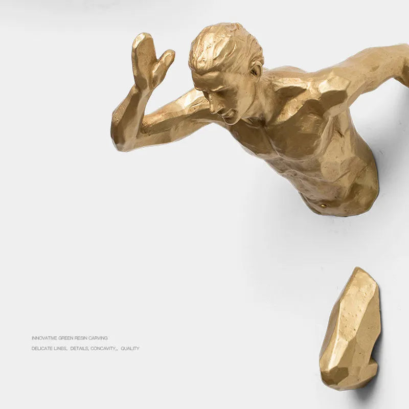 Minimalist metallic resin character sculpture wall hanging in copper finish.