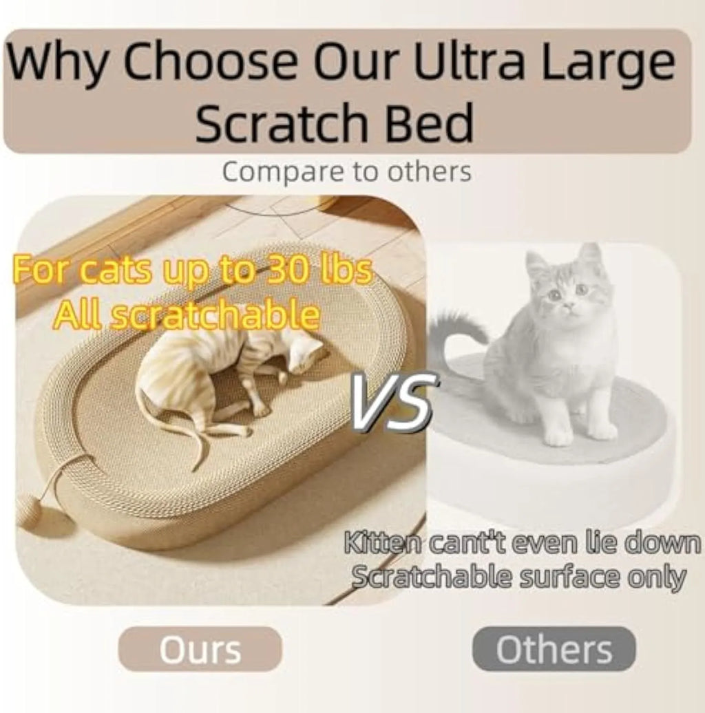 Large rectangular sisal fibre cat scratching board with a raised lounge platform on top.