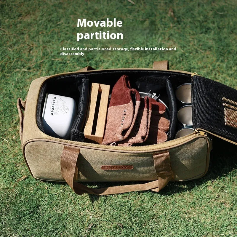 Outdoor camping tableware set with gas stove in Oxford cloth storage bag for 5-6 people