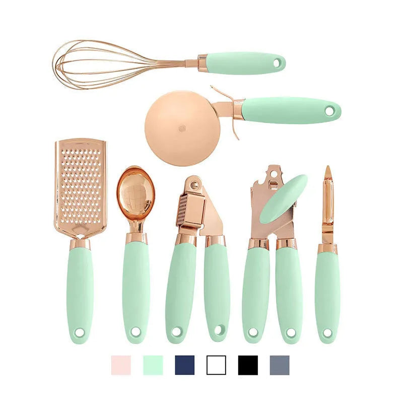 Stainless steel kitchen gadget 7-piece set in a minimalist box featuring various bottle and can openers.
