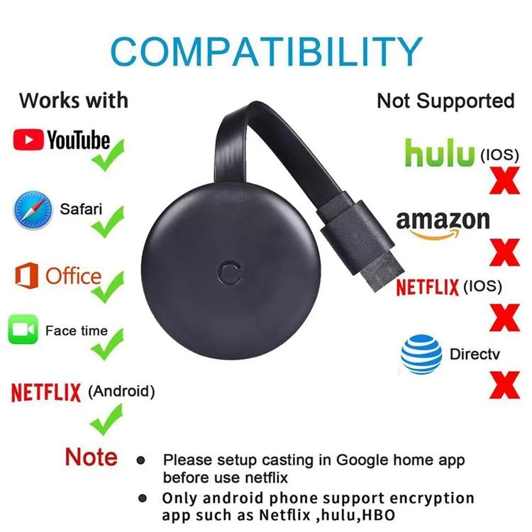 Black G12 wireless display adapter with HDMI connector, 2.4G, 4K, for TV and projector