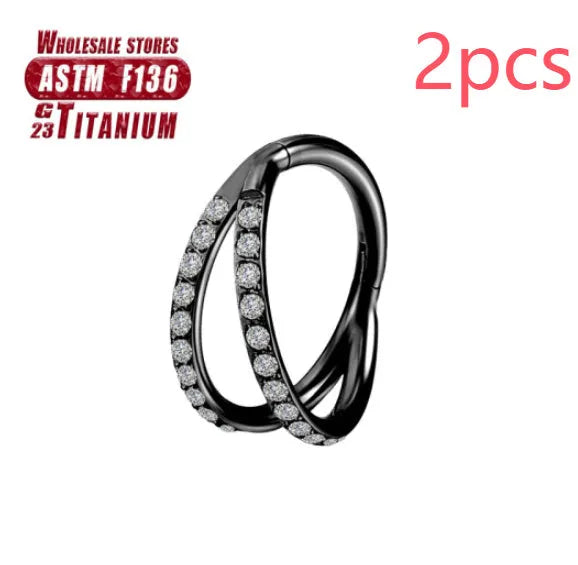 Titanium alloy fork nose ring in silver, gold, black, rose gold or colourful finishes with plain or diamond accents