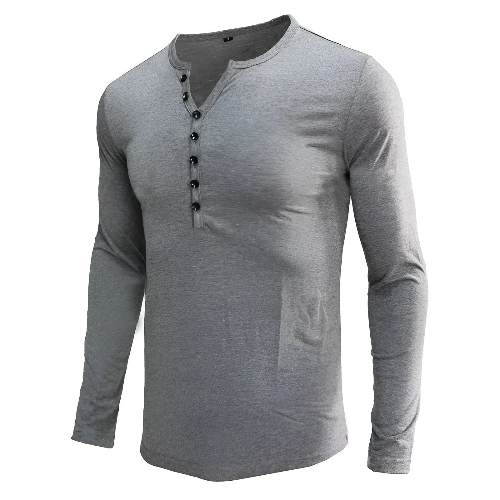 Men's solid colour long sleeve cotton blend Henry shirt on a hanger