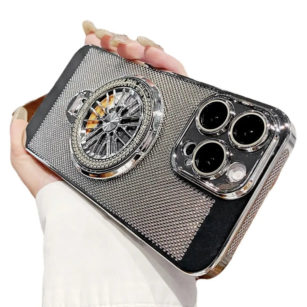 Electroplated PC phone case with gyro bracket and heat dissipation network for iPhone 11 to 14