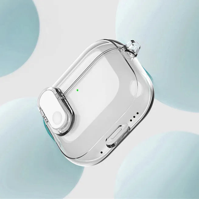 Transparent TPU earphone case for Apple AirPods 4, shown in transparent, grey and pink