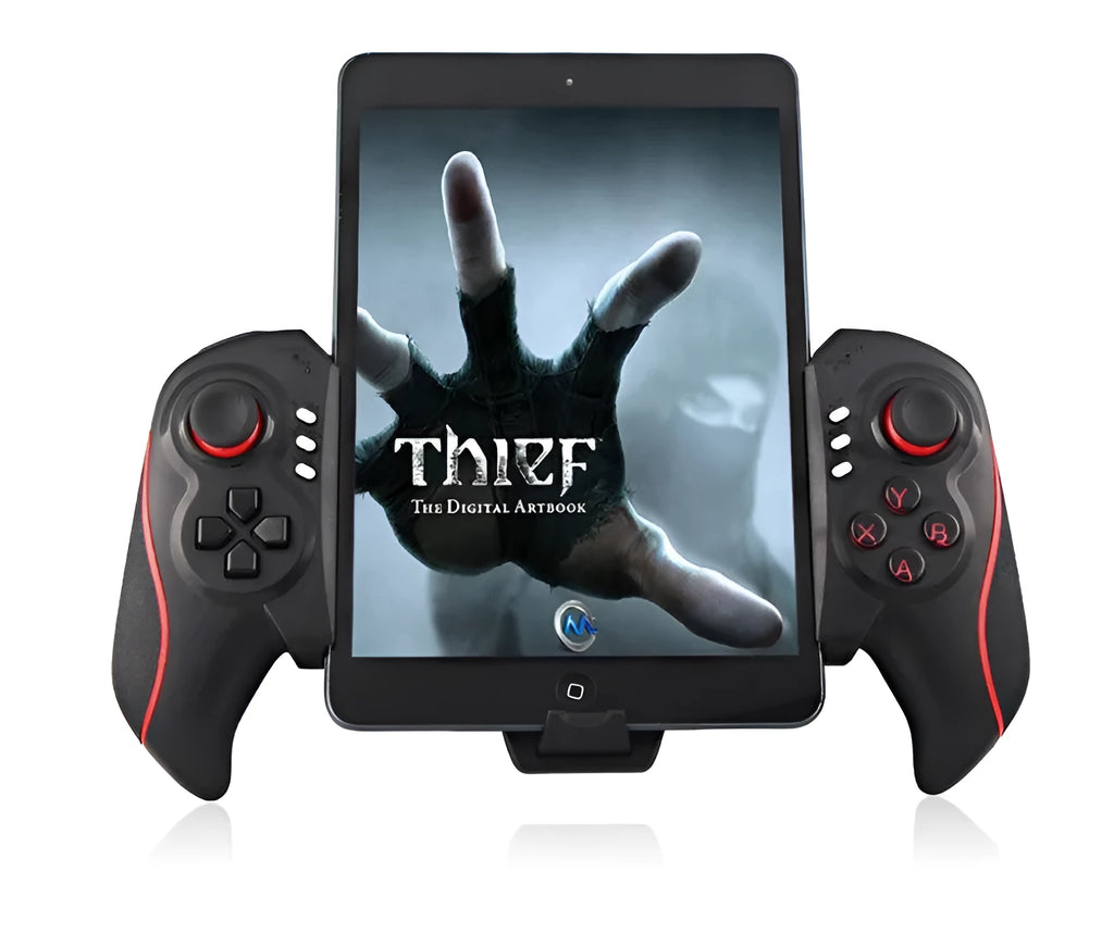 PG-9023 wireless telescopic gaming controller extended with smartphone inserted