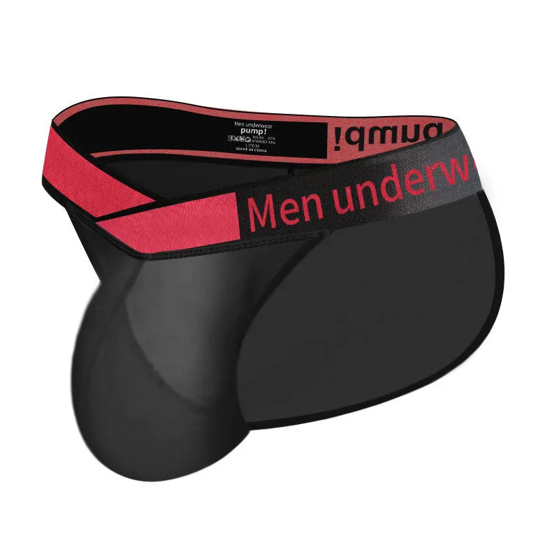 Men's transparent ice silk breathable underwear with large V gradient high fork design in solid colours