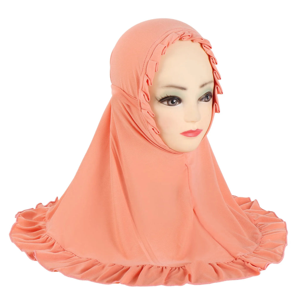 Girls' ice silk ruffle headscarf in solid colour, 55 x 50 x 67cm, for children