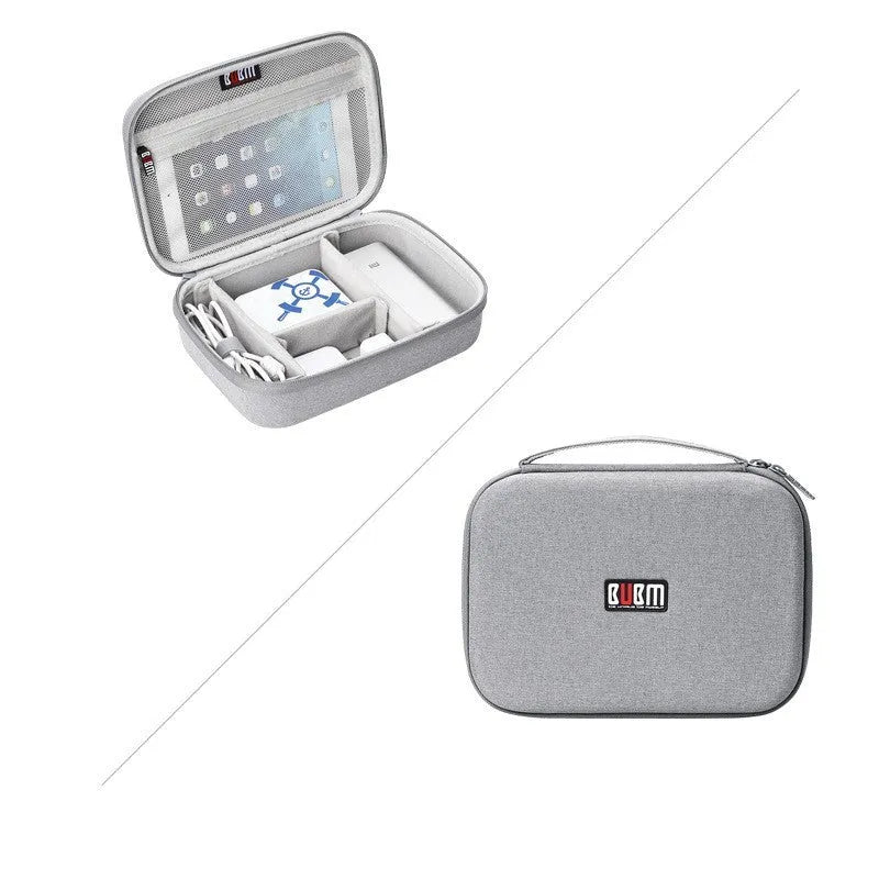 Simple modern EVA digital storage bag for headphones and cables in black or grey.