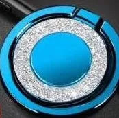 Bling glitter plating metal phone ring holder shown in gold colour, demonstrating 360° rotation on a smartphone.