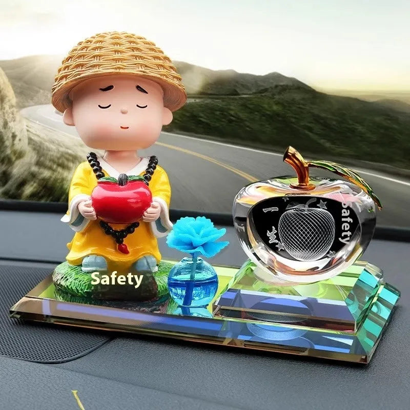 Crystal glass carving car decoration doll with perfume function in blue colour