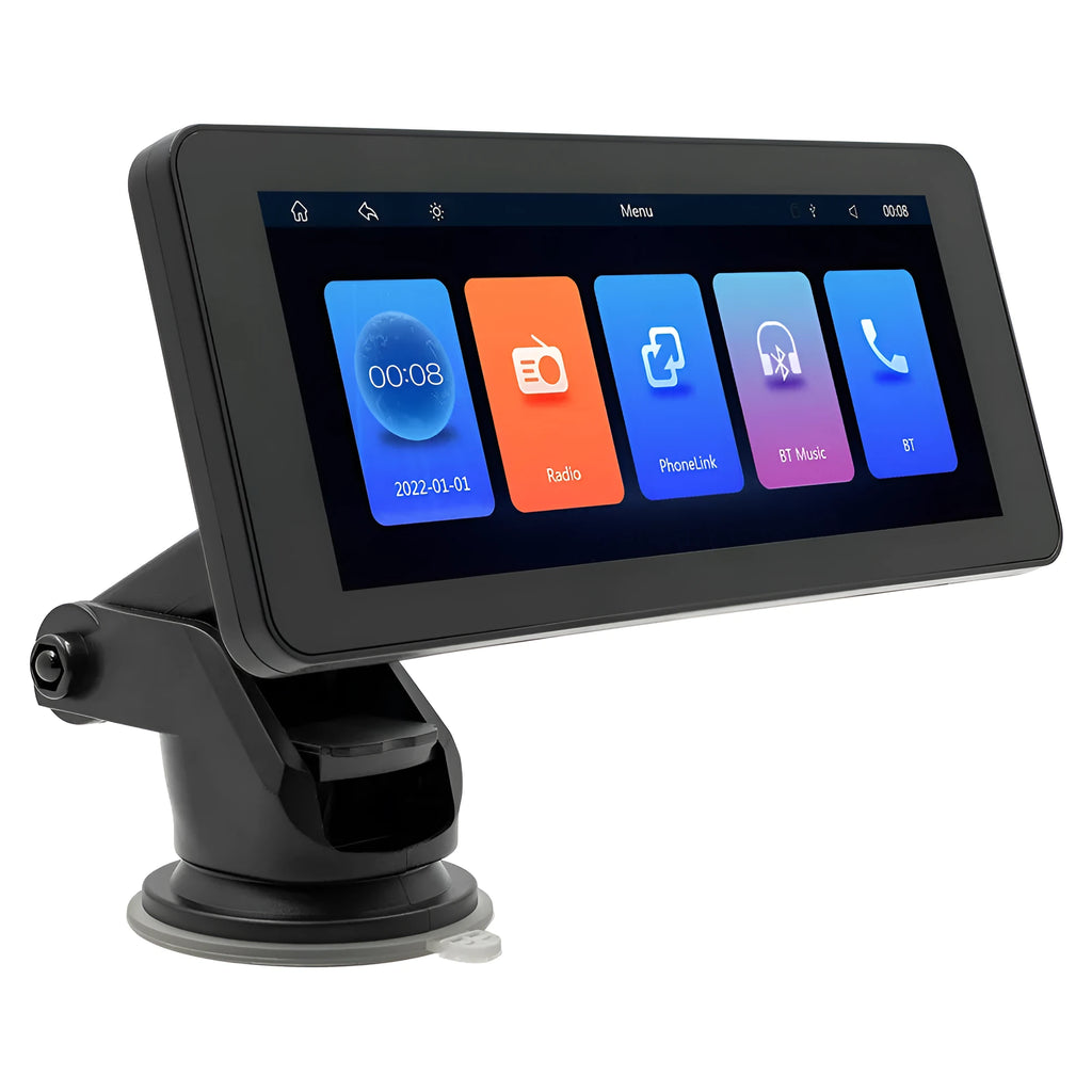 Portable wireless car video player with 6.86-inch IPS screen showing clear display
