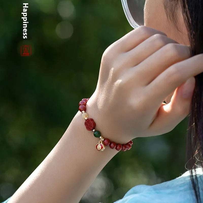 Emperor Sandstone bracelet with fu character charm in 6mm or 8mm bead sizes