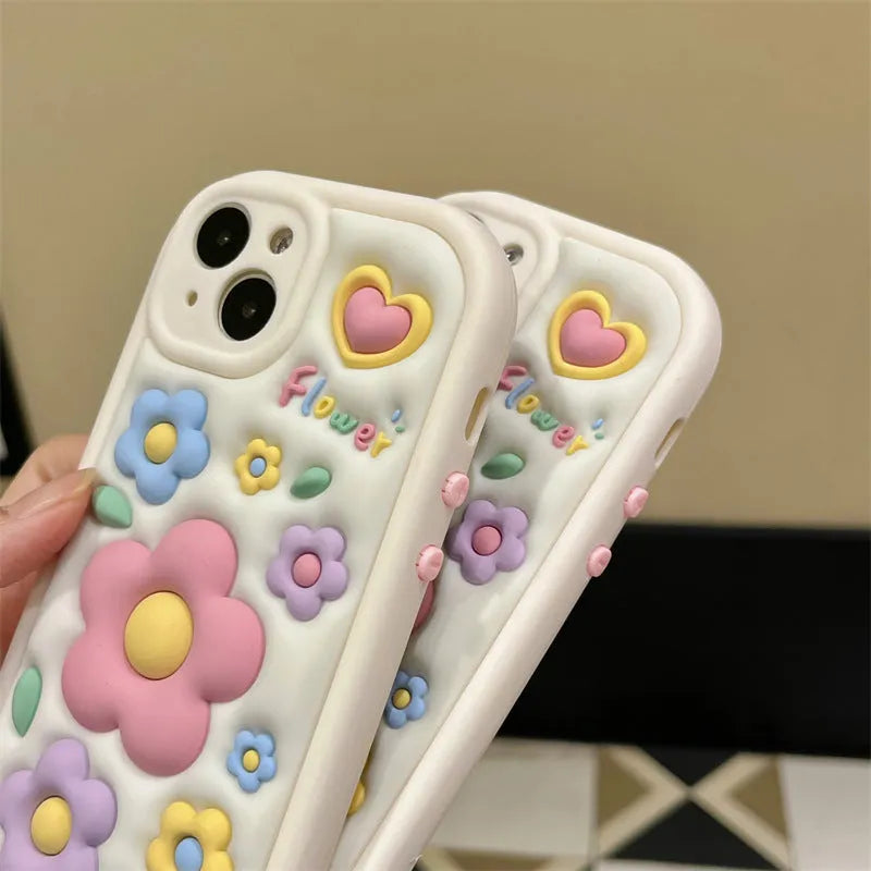 Three-dimensional flower TPU phone case with round two-in-one design and fall protection for selected iPhone models