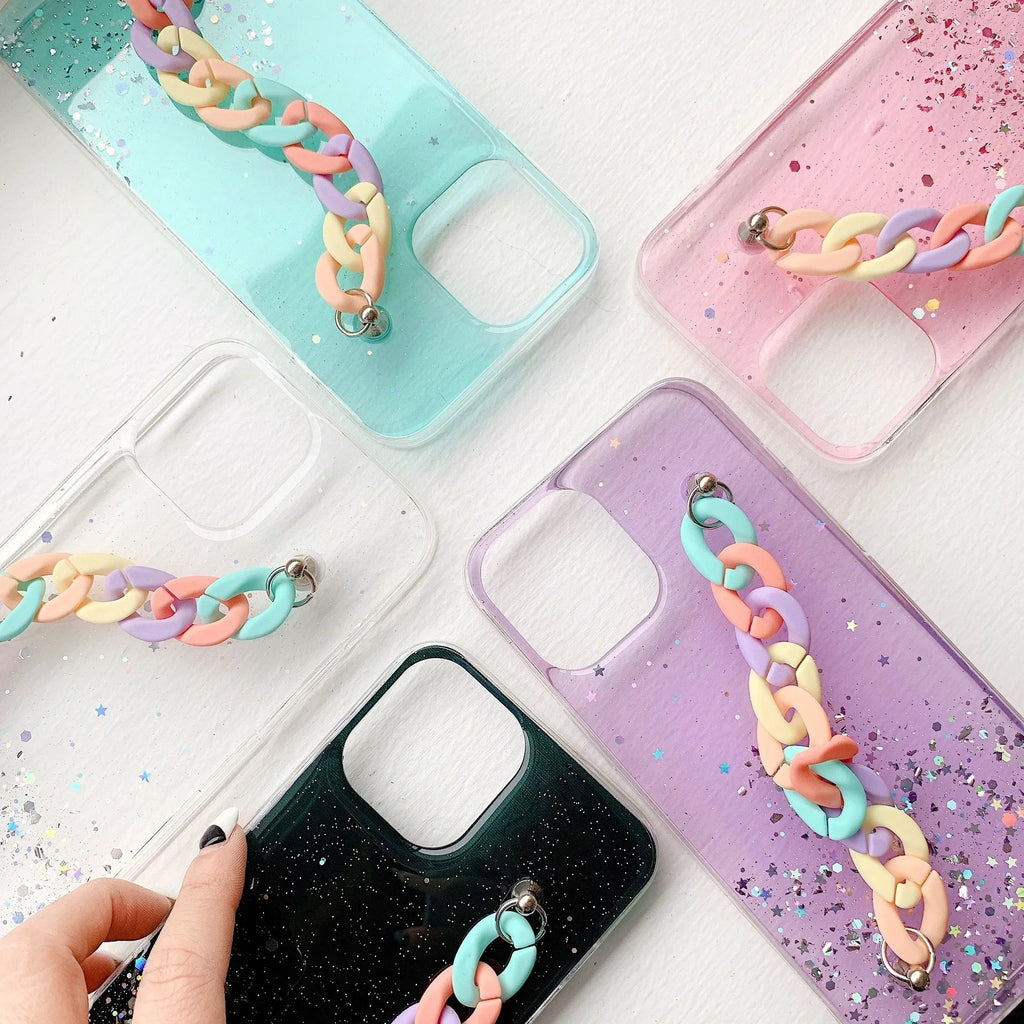 Epoxy resin phone case with bracelet starry design for iPhone 15