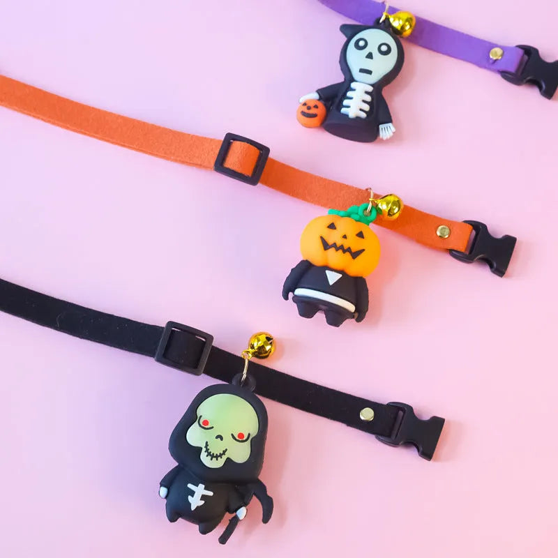 Halloween dog collar decoration with luminous cartoon patterns in four adjustable sizes from 16cm to 56cm