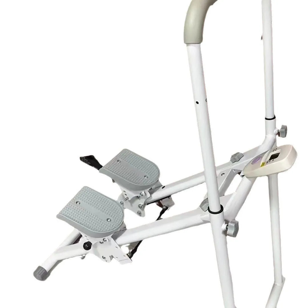 Foldable white multi-function treadmill with integrated indoor climbing frame for home gym.
