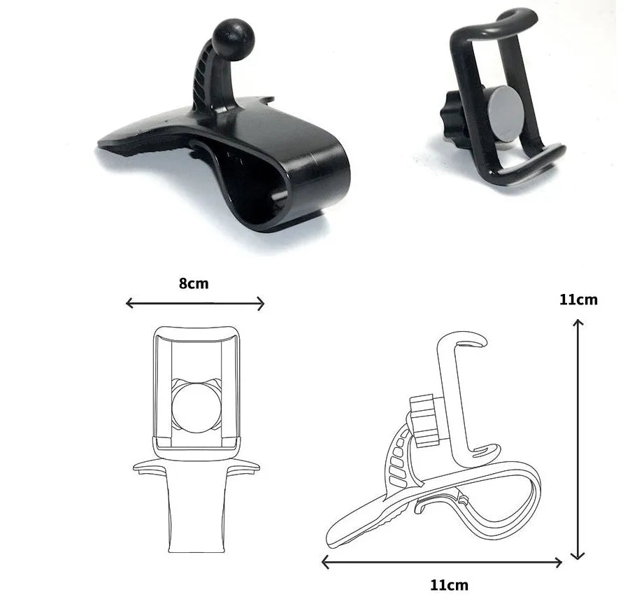 Black grey ABS plastic rotating phone holder for car air vent with direct view, 360-degree rotation, and adjustable width.