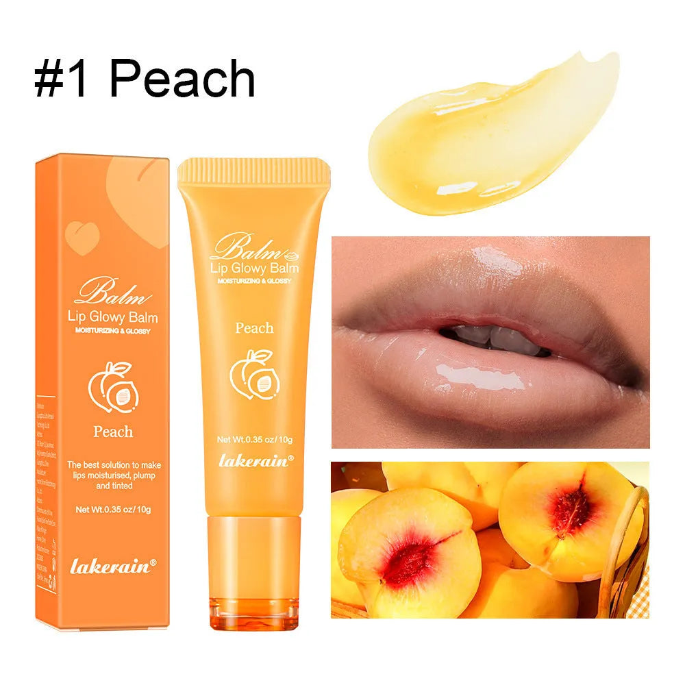 Women's lip gloss in berry, grape, grapefruit, and yellow peach fruit flavours.