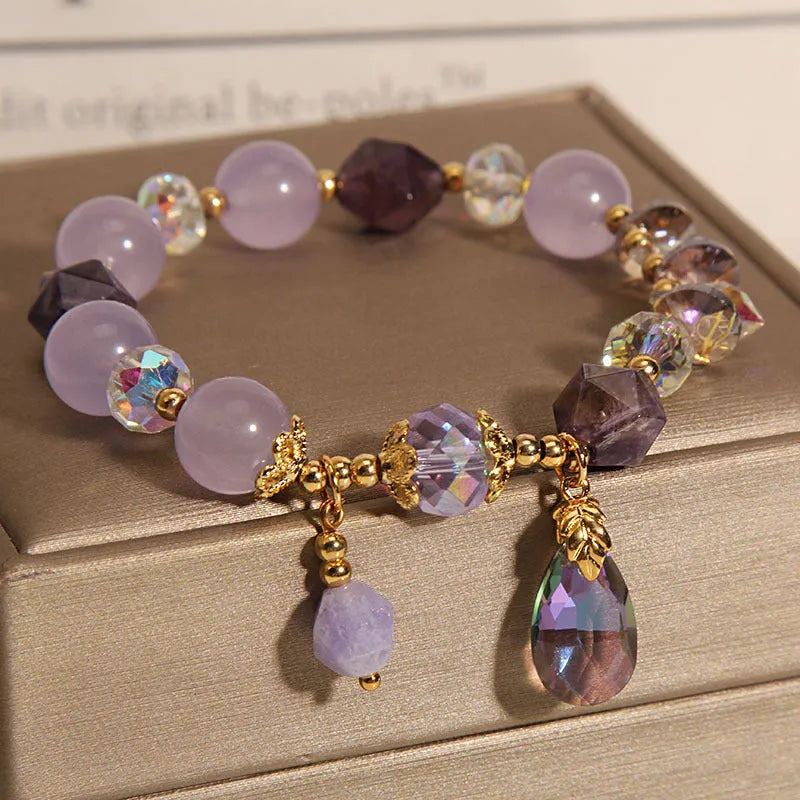 Lavender purple crystal water drop bracelet for children with retro purple colour theme