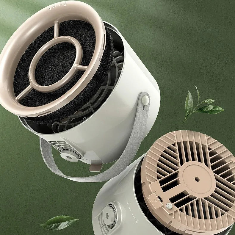 Milky white portable desktop kitchen exhaust fan with USB cable and three-speed controls