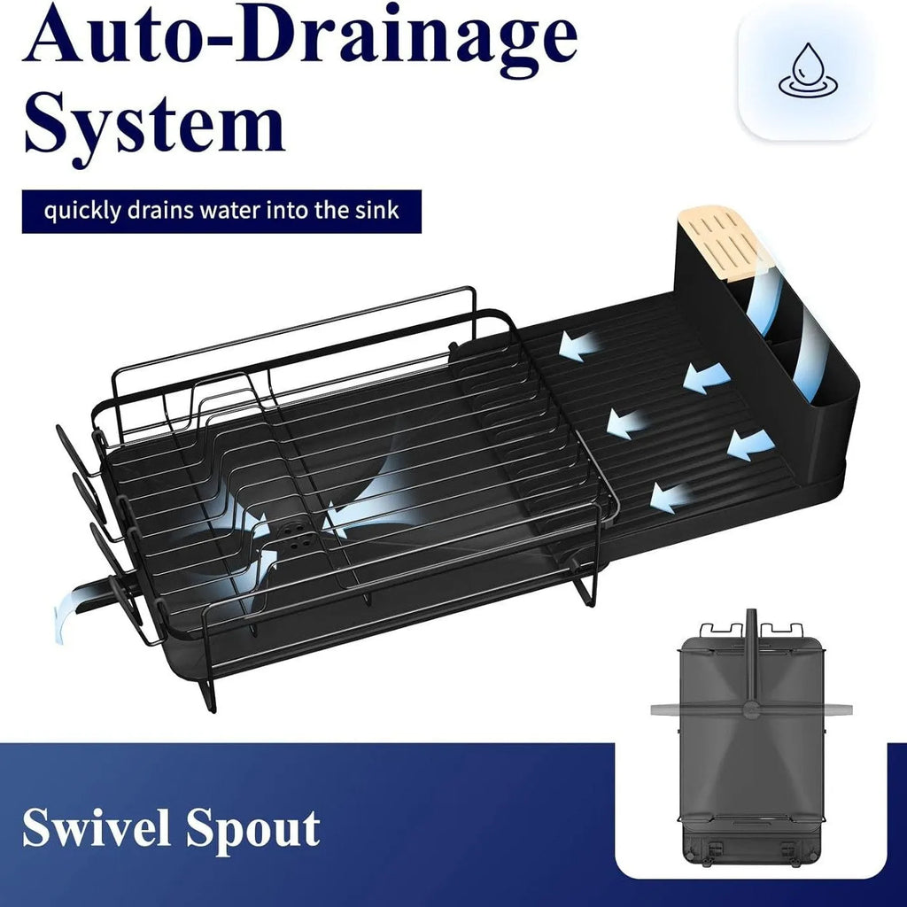 Retractable foldable kitchen dish drainer rack for cutlery knives forks cups drying