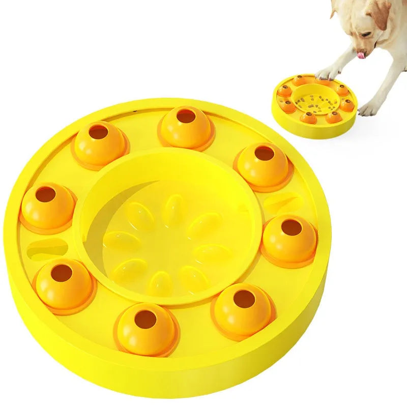 Blue dog puzzle toy slow feeder treat dispenser for large dogs on grass