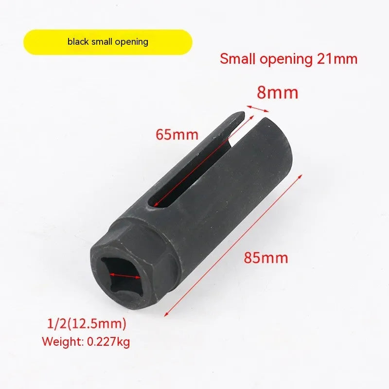 Black chromium vanadium steel oxygen sensor sleeve tool for 22mm fittings.