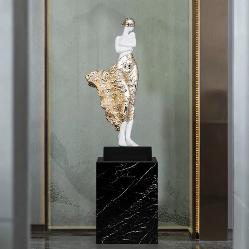 Modern sculptured ornament with beauty characters in rose gold or silver finish, 48cm tall