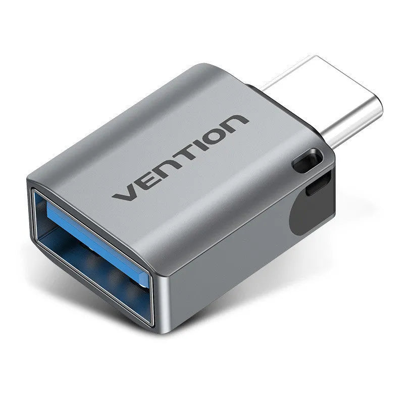 Grey aluminium alloy USB 3.0 Type-C male to Type-A female OTG adapter with lanyard