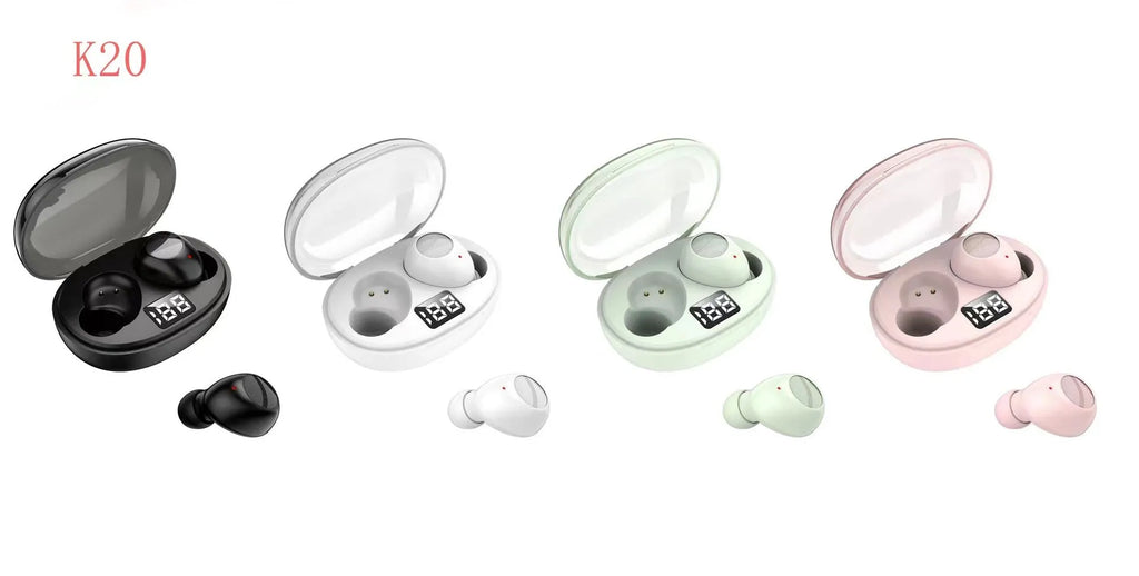 Black wireless Bluetooth TWS sports earbuds with touch controls on a white background.