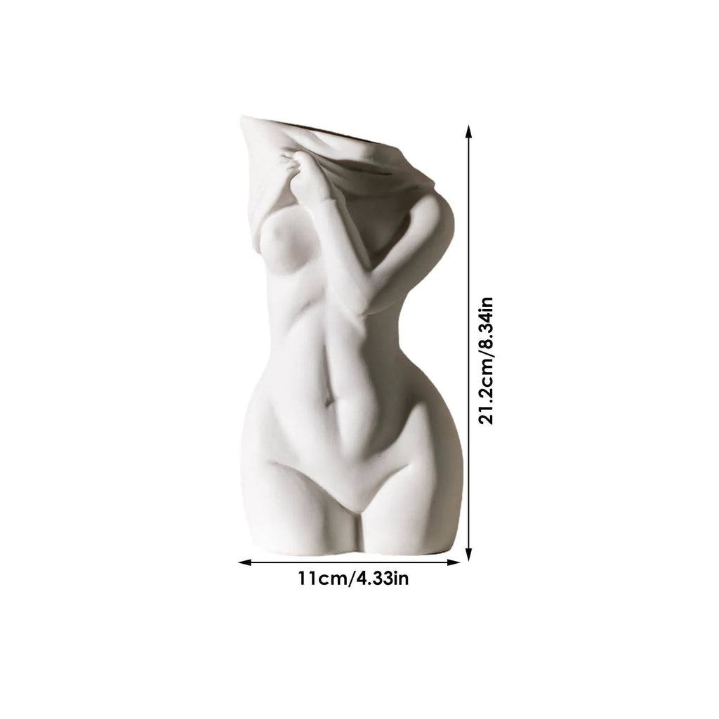 White porcelain figurative human vase with 21.2cm height on a shelf