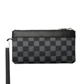 Black men's leather plaid clutch wallet showing first layer cowhide construction with 20x10cm dimensions