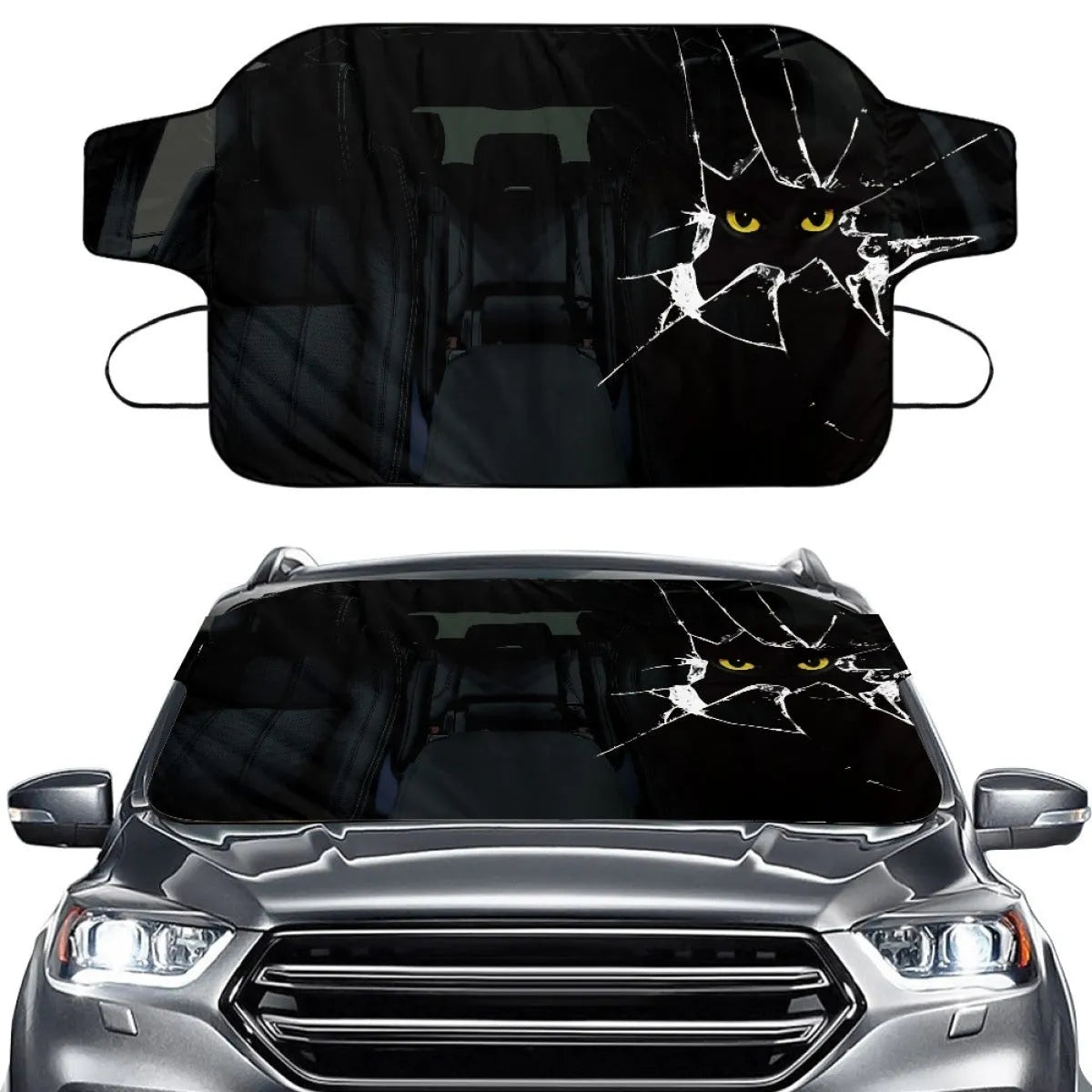 Car snow protection and sunshade cover in aluminium film fabric, size 130 by 70 cm